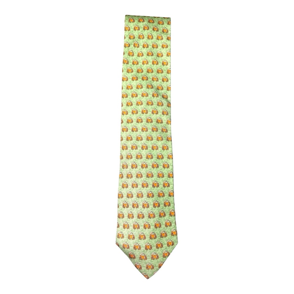 Tommy Hilfiger Made in USA Silk Tie Crab Critter Nautical Green Orange 3.5" - Picture 2 of 11
